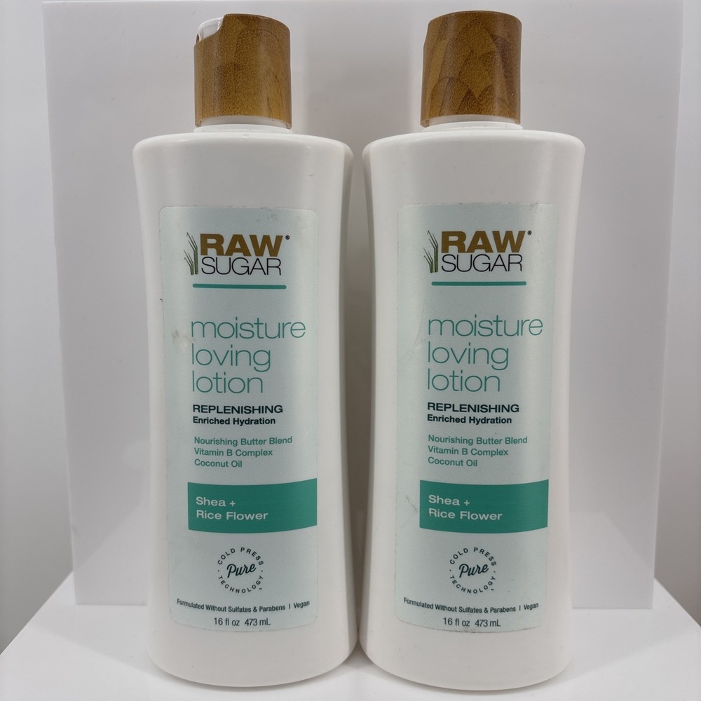 2 Raw Sugar Moisture Loving Replenishing Lotion Shea + Rice Flower Coconut Oil